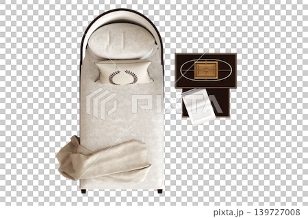 double bed isolated on a transparent background, furniture for the bedroom interior, 3D illustration, cg render 139727008