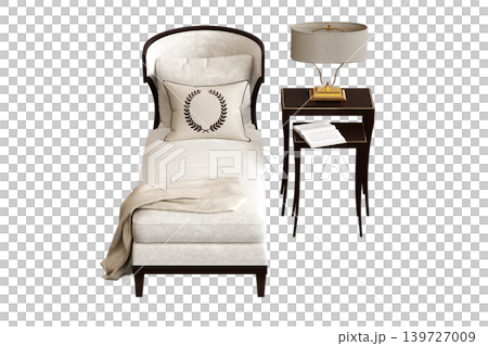 double bed isolated on a transparent background, furniture for the bedroom interior, 3D illustration, cg render 139727009