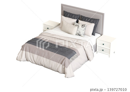 double bed isolated on a transparent background, furniture for the bedroom interior, 3D illustration, cg render double bed isolated on a transparent background, furniture for the bedroom interior, 3D illustration, cg render 139727010
