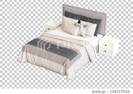double bed isolated on a transparent background, furniture for the bedroom interior, 3D illustration, cg render double bed isolated on a transparent background, furniture for the bedroom interior, 3D illustration, cg render 139727010