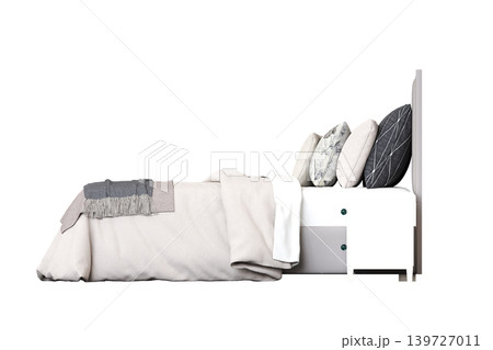 double bed isolated on a transparent background, furniture for the bedroom interior, 3D illustration, cg render 139727011