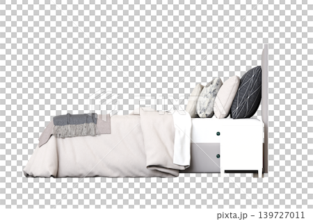 double bed isolated on a transparent background, furniture for the bedroom interior, 3D illustration, cg render 139727011