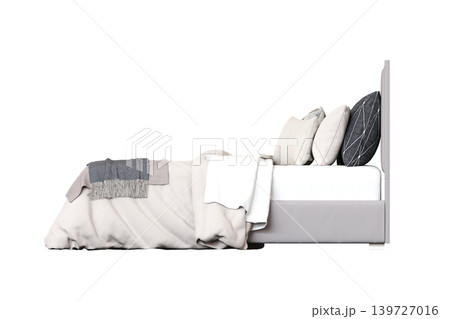 double bed isolated on a transparent background, furniture for the bedroom interior, 3D illustration, cg render 139727016