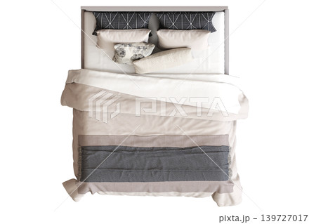 double bed isolated on a transparent background, furniture for the bedroom interior, 3D illustration, cg render 139727017