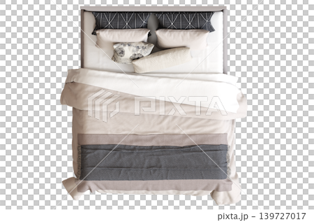 double bed isolated on a transparent background, furniture for the bedroom interior, 3D illustration, cg render 139727017
