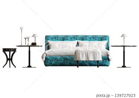 double bed isolated on a transparent background, furniture for the bedroom interior, 3D illustration, cg render double bed isolated on a transparent background, furniture for the bedroom interior, 3D illustration, cg render 139727023