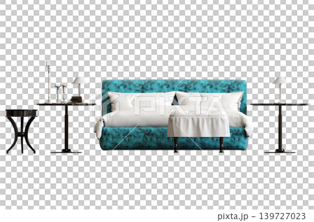 double bed isolated on a transparent background, furniture for the bedroom interior, 3D illustration, cg render double bed isolated on a transparent background, furniture for the bedroom interior, 3D illustration, cg render 139727023