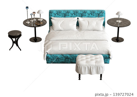 double bed isolated on a transparent background, furniture for the bedroom interior, 3D illustration, cg render double bed isolated on a transparent background, furniture for the bedroom interior, 3D illustration, cg render 139727024