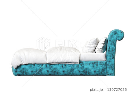 double bed isolated on a transparent background, furniture for the bedroom interior, 3D illustration, cg render 139727026