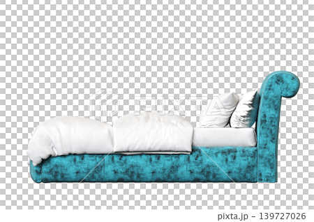 double bed isolated on a transparent background, furniture for the bedroom interior, 3D illustration, cg render 139727026