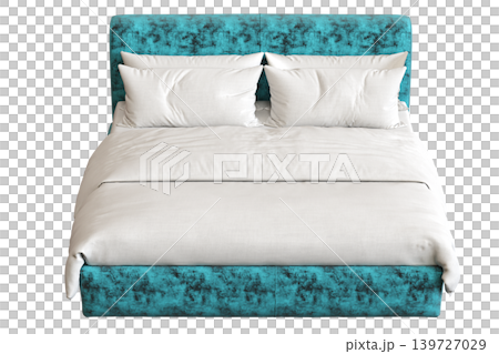 double bed isolated on a transparent background, furniture for the bedroom interior, 3D illustration, cg render 139727029