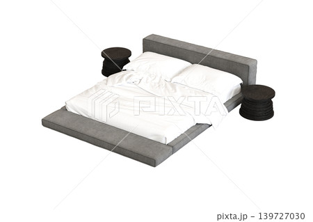 double bed isolated on a transparent background, furniture for the bedroom interior, 3D illustration, cg render double bed isolated on a transparent background, furniture for the bedroom interior, 3D illustration, cg render 139727030