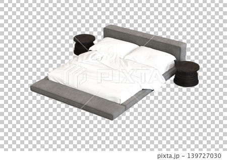 double bed isolated on a transparent background, furniture for the bedroom interior, 3D illustration, cg render double bed isolated on a transparent background, furniture for the bedroom interior, 3D illustration, cg render 139727030