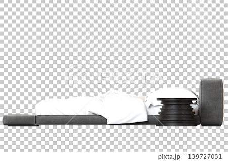 double bed isolated on a transparent background, furniture for the bedroom interior, 3D illustration, cg render 139727031