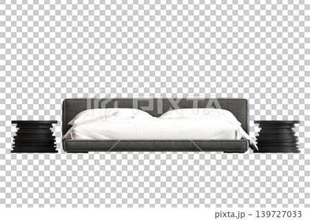 double bed isolated on a transparent background, furniture for the bedroom interior, 3D illustration, cg render 139727033