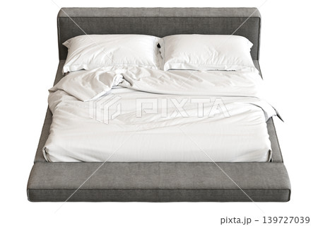 double bed isolated on a transparent background, furniture for the bedroom interior, 3D illustration, cg render 139727039