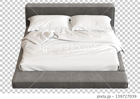 double bed isolated on a transparent background, furniture for the bedroom interior, 3D illustration, cg render 139727039