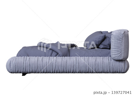 double bed isolated on a transparent background, furniture for the bedroom interior, 3D illustration, cg render 139727041