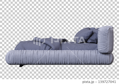 double bed isolated on a transparent background, furniture for the bedroom interior, 3D illustration, cg render 139727041