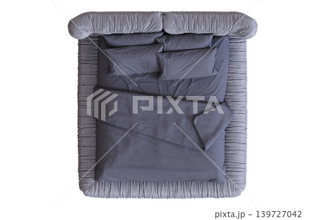 double bed isolated on a transparent background, furniture for the bedroom interior, 3D illustration, cg render 139727042