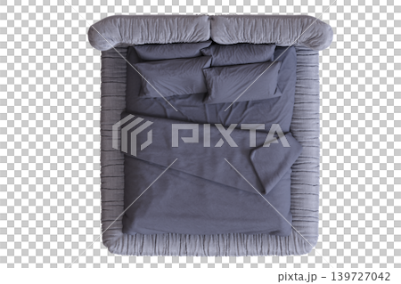 double bed isolated on a transparent background, furniture for the bedroom interior, 3D illustration, cg render 139727042