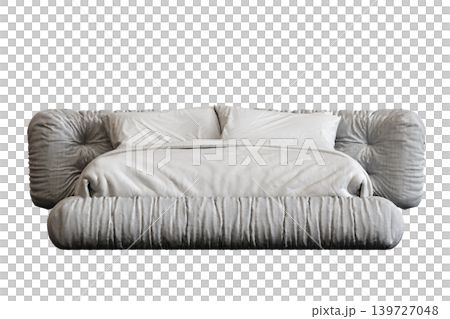 double bed isolated on a transparent background, furniture for the bedroom interior, 3D illustration, cg render 139727048