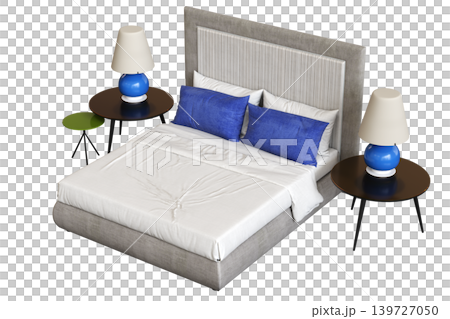 double bed isolated on a transparent background, furniture for the bedroom interior, 3D illustration, cg render double bed isolated on a transparent background, furniture for the bedroom interior, 3D illustration, cg render 139727050