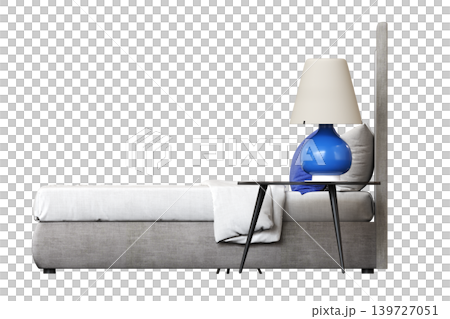 double bed isolated on a transparent background, furniture for the bedroom interior, 3D illustration, cg render 139727051