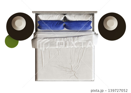 double bed isolated on a transparent background, furniture for the bedroom interior, 3D illustration, cg render 139727052