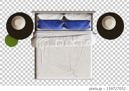 double bed isolated on a transparent background, furniture for the bedroom interior, 3D illustration, cg render 139727052