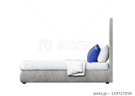 double bed isolated on a transparent background, furniture for the bedroom interior, 3D illustration, cg render 139727056