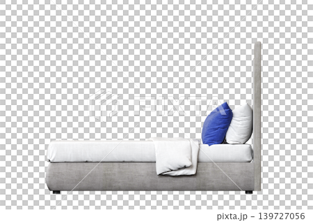 double bed isolated on a transparent background, furniture for the bedroom interior, 3D illustration, cg render 139727056