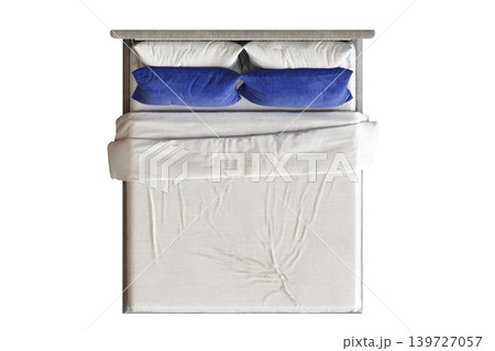 double bed isolated on a transparent background, furniture for the bedroom interior, 3D illustration, cg render 139727057