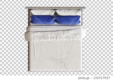 double bed isolated on a transparent background, furniture for the bedroom interior, 3D illustration, cg render 139727057
