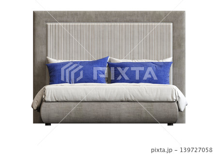 double bed isolated on a transparent background, furniture for the bedroom interior, 3D illustration, cg render 139727058