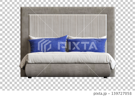 double bed isolated on a transparent background, furniture for the bedroom interior, 3D illustration, cg render 139727058