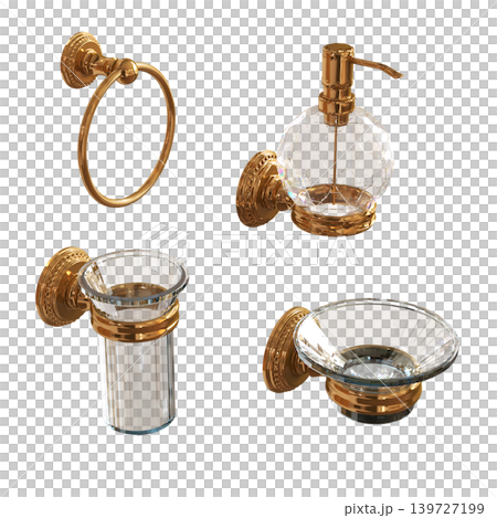 Bathroom accessories isolated on transparent background, bidet, 3D illustration, cg render Bathroom accessories isolated on transparent background, bidet, 3D illustration, cg render 139727199