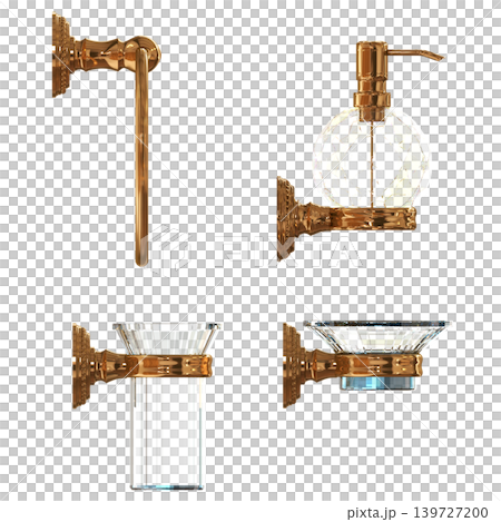 Bathroom accessories isolated on transparent background, bidet, 3D illustration, cg render Bathroom accessories isolated on transparent background, bidet, 3D illustration, cg render 139727200