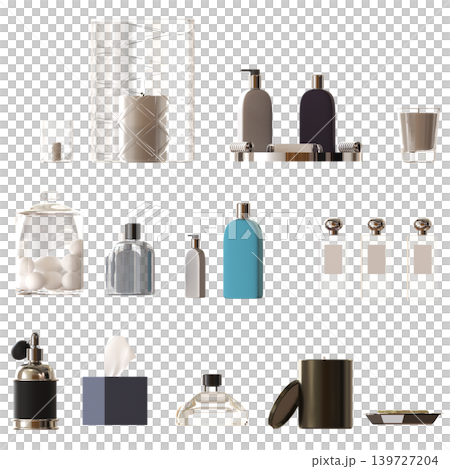 Bathroom accessories isolated on transparent background, bidet, 3D illustration, cg render 139727204
