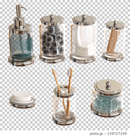 Bathroom accessories isolated on transparent background, bidet, 3D illustration, cg render Bathroom accessories isolated on transparent background, bidet, 3D illustration, cg render 139727240