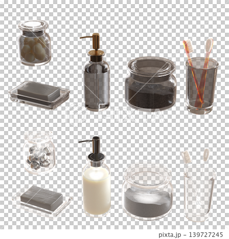 Bathroom accessories isolated on transparent background, bidet, 3D illustration, cg render 139727245