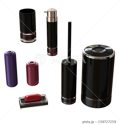Bathroom accessories isolated on transparent background, bidet, 3D illustration, cg render 139727259