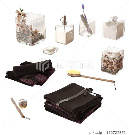 Bathroom accessories isolated on transparent background, bidet, 3D illustration, cg render 139727273