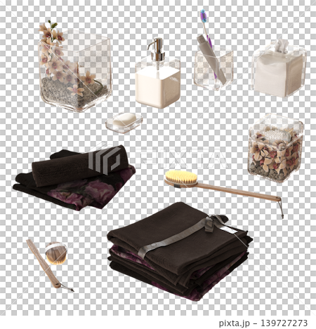 Bathroom accessories isolated on transparent background, bidet, 3D illustration, cg render 139727273