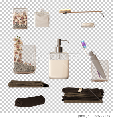 Bathroom accessories isolated on transparent background, bidet, 3D illustration, cg render Bathroom accessories isolated on transparent background, bidet, 3D illustration, cg render 139727275