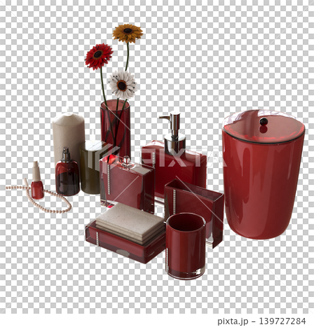 Bathroom accessories isolated on transparent background, bidet, 3D illustration, cg render 139727284