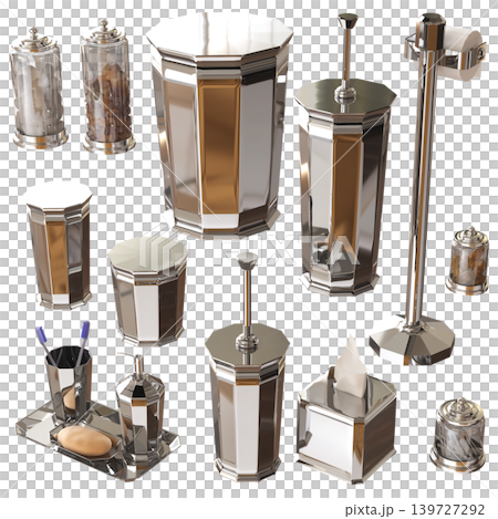 Bathroom accessories isolated on transparent background, bidet, 3D illustration, cg render 139727292
