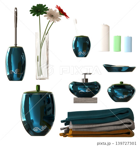 Bathroom accessories isolated on transparent background, bidet, 3D illustration, cg render Bathroom accessories isolated on transparent background, bidet, 3D illustration, cg render 139727301