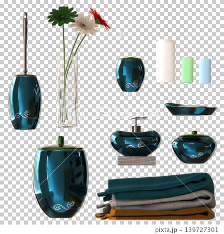 Bathroom accessories isolated on transparent background, bidet, 3D illustration, cg render 139727301