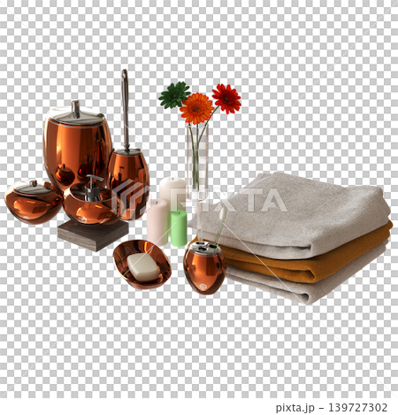 Bathroom accessories isolated on transparent background, bidet, 3D illustration, cg render 139727302